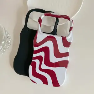 Glossy Wave Pattern Hit Color Protective Case For iPhone 17 Air 16 15 14 13 Pro Max Curly Edge Shockproof Water Ripple Back Capa