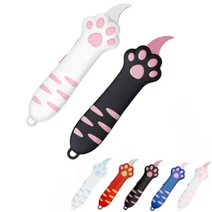 Cat Paw Box Cutter Retractable 2025 New Safe Utility Knife Cute Cat Claw Paper Opener Portable Keychain Craft Knife for Open Packages