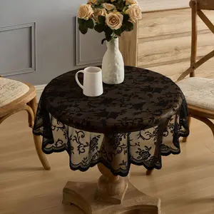 HLC.me Harper Floral Lace Fabric Scalloped Tablecloth Premium Lace Classic Pattern Wrinkle-Free Versatile for Various Occasions Easy to Coordinate with Any Theme or Dining Room Decor