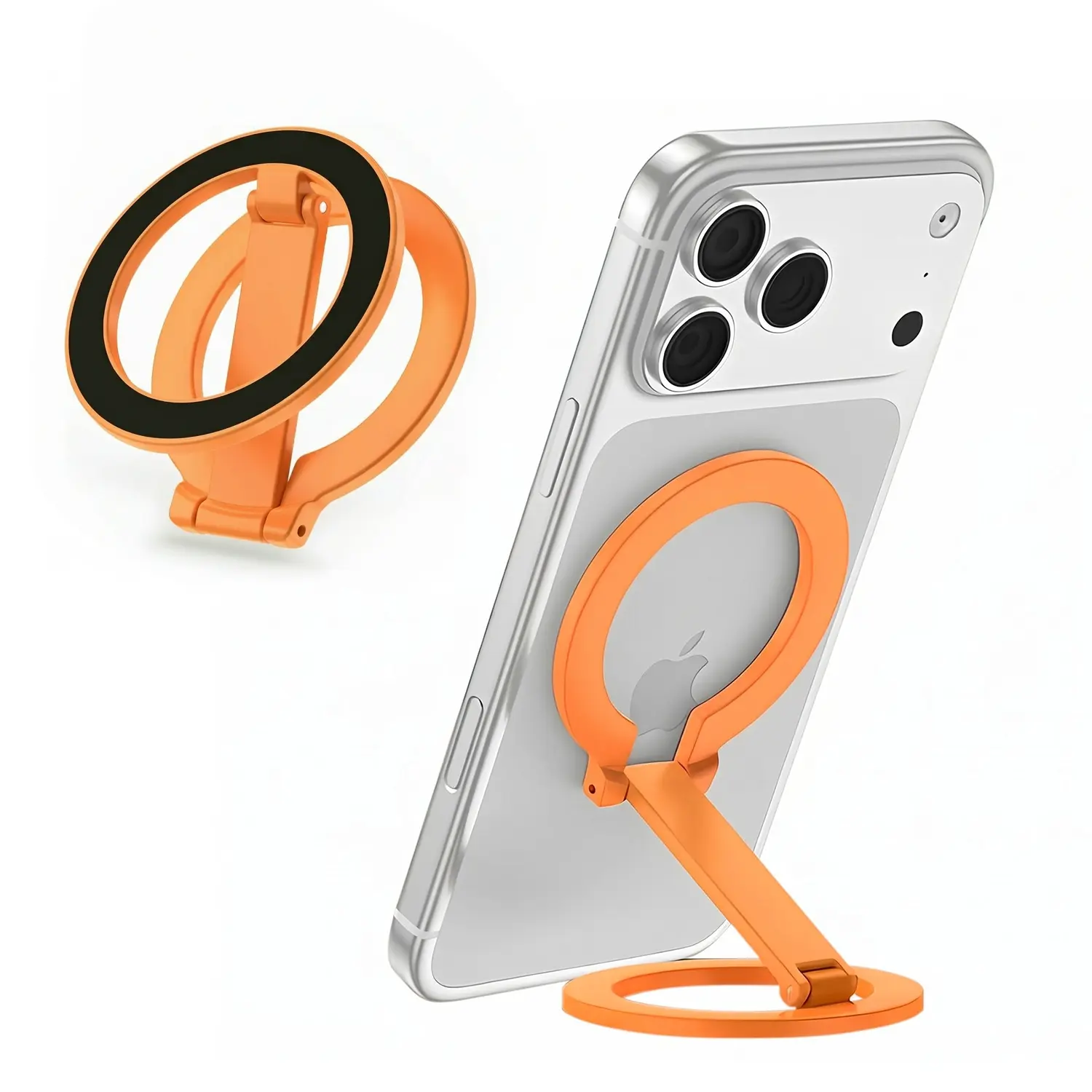 ISEMENA Double-Sided Magnetic Phone Stand, Finger Loop Kickstand Compatible with Apple iPhone 17-12 Series,360° Rotation Aluminum Mini Foldable | Pocket-Sized Ring-Style Holder for All SmartPhone ,MagSafe Car Mount