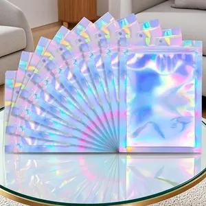 50pcs Mylar Bags, Holographic Packaging Bags, Resealable Smell Proof Bags, Jewelry Pouch Bag, Clear Foil Pouch Bag for Candy, Data Cable, Lipgloss, Elegant Packaging