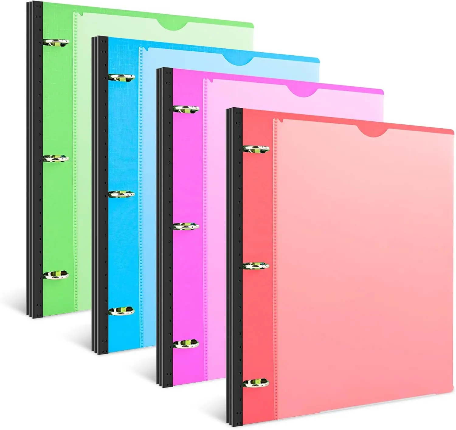 New 4PCS 1-Inch 3-Ring Telescoping Binders - Thick Plastic, Flat Fold Cover, Top-Loading Pocket, Adjustable Spine, Holds Up to 225 Sheets, Compact Portable Paper Organizer for Classroom Use