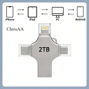 CleosAA 4 in 1 Multi-Function 2TB USB 3.0 U Disk for iPad Android Phones PC High Speed External Storage Thumb Drive Best Gifts for Men