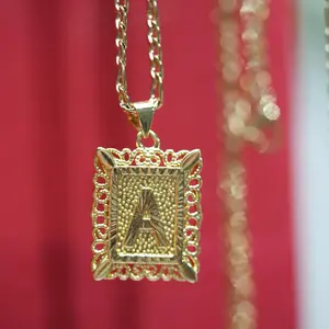 Vintage 14K Gold Plated Square Pendant Necklace Name Necklace For Women&Men, Craftsman Exquisite Jewelry, Love Birthday/Anniversary to Her/Him