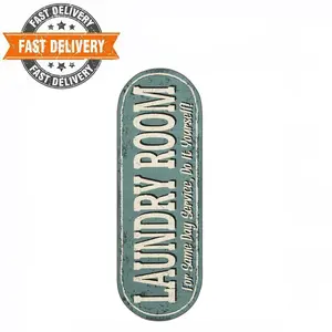 Machine Washable Text Non-Slip Rubberback 2x5 Runner Rug for Laundry Room 20" x 59" Oval, Baby Blue