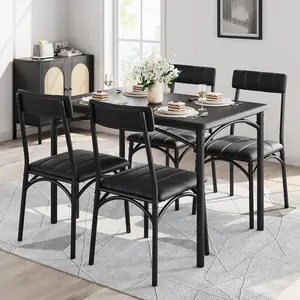 Kitchen Table and Chairs for 4, Rectangular Dining Set with Upholstered Chairs, 5 Piece Dining Table Set, Perfect for Home Dining Room Hotel Small Spaces