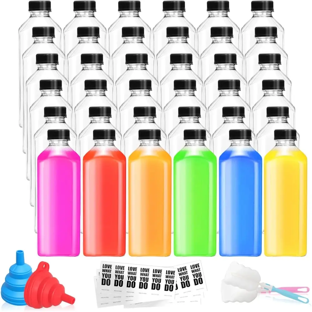 36 Pcs 33 oz Plastic Juice Bottles with Caps Reusable Clear Empty Beverage Containers Plastic Juice Bottles Bulk with Funnel and Labels for Juice Milk Smoothies for Storage Fridge Freezer