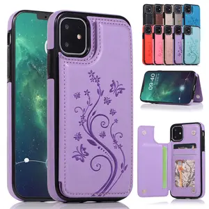HISTORYOO Card Slots Case For iPhone 17 Pro Max Air 17 16 15 14 13 12 11 Pro Max 16 15 14 Plus / Pro Wallet Card Holder Stand Durable Magnetic Clasp Soft TPU Shockproof Back Cover Flower Butterfly Pattern Bumper Rubber Retro PU-Leather Phone Case