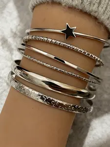 6pcs Set of Stylish Open Metal Star Bangles