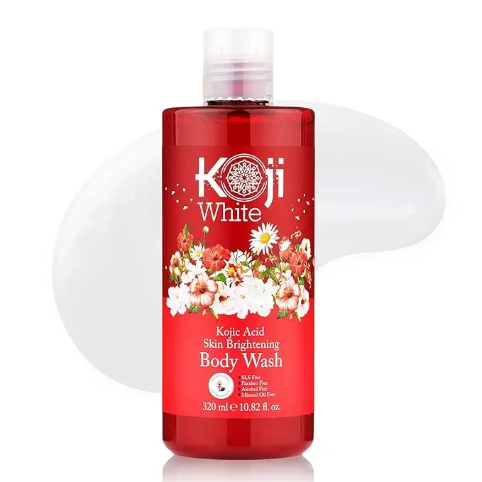 Koji White Kojic Acid Skin Brightening Body Wash - Daily Moisturizing Cleanser, Uneven Skin Tone with Flower Acid Extracts, Hyaluronic Acid, Vitamin E & B5, Vegan Body Wash, 10.82 Fl oz