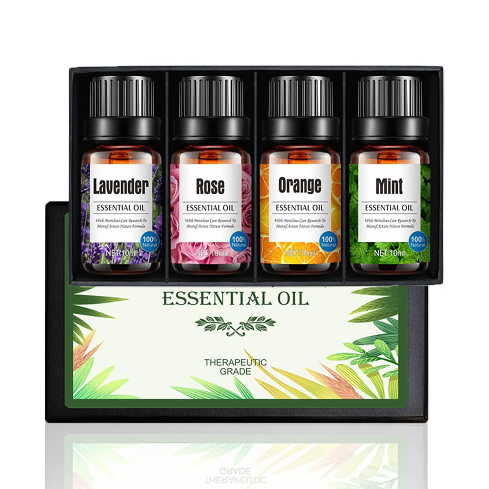 Lavender Essential Scented Oils Set - 4 10mL Blends (Peppermint, Orange, Lavender, Rose) for Aromatherapy Diffusers, Home Fragrance, Gifting - Home Care Supplies