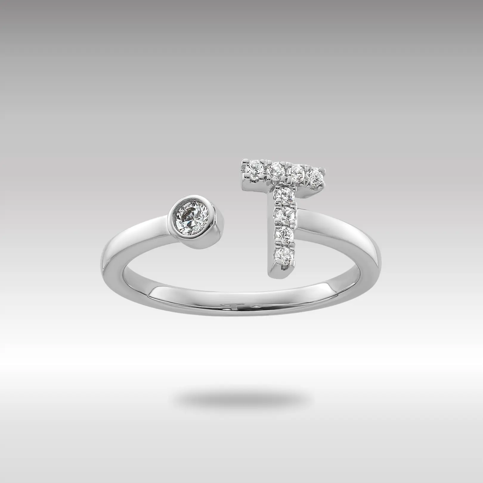 White 14K Gold Lab Grown Diamond VS/SI FGH Initial T Adjustable Ring Model-RM10277T-017-WLG
