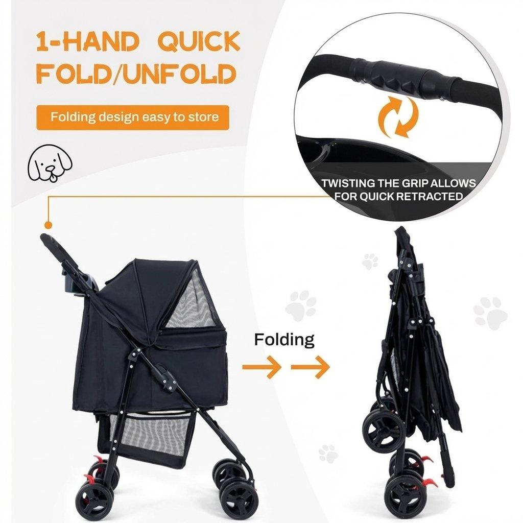 Foldable Pet Stroller for Dogs & Cats | Compact, Breathable & Easy to Carry