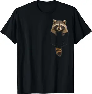 100% Cotton Cute Raccoon Pocket Funny Gifts For Men Women T-Shirt