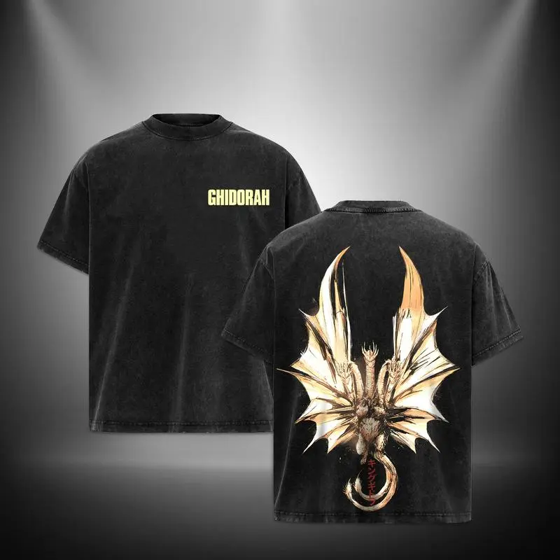 King Ghidora - Godzilla King of the monster Retro Vintage Menswear Gift movie fans Top Apparel Classic Oversized Seamless Simple Straight Man Clothes Cotton designer shirts Movie Shirt, graphic tees, men gifts, ,Graphic Streetwear T-shirt gift for all