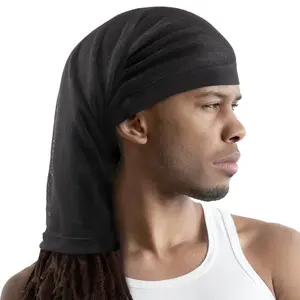 Titan Mesh Dreadlock Cap Open Back Black, Breathable Satin Bonnet Skull Cap for Men and Women