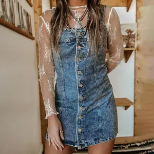 2025 Suspender Old Casual Western Style Slim Denim Dress(gift)