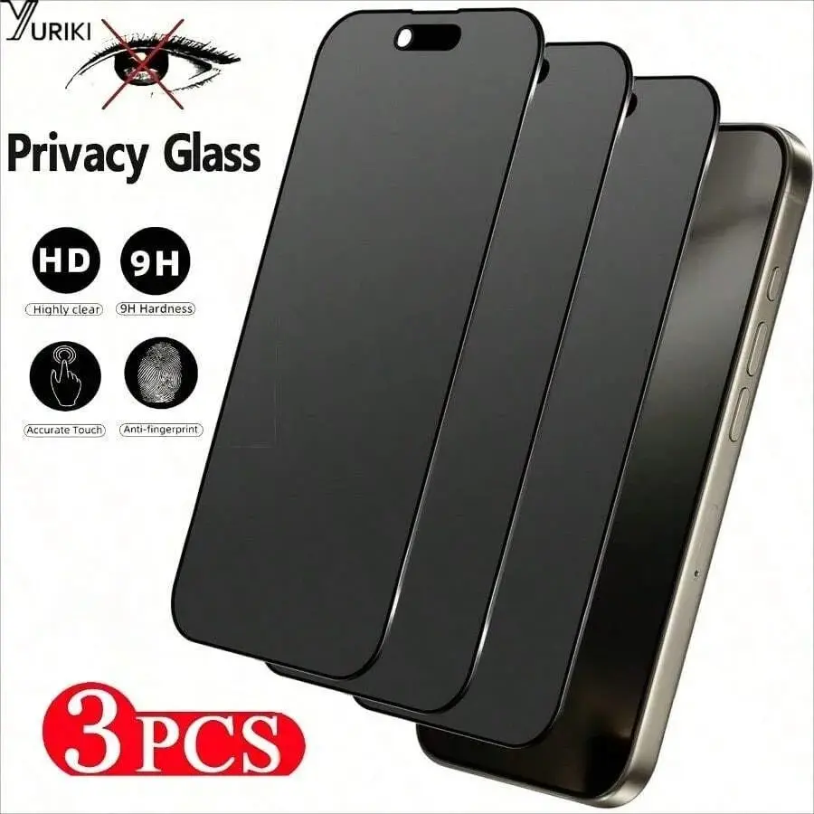 3PCS Pieces Of Fully Covered Frosted Privacy Privacy And Privacy Protection Tempered Glass Film, Upgraded Hardness To 9H, Edge Protection, Anti Fall And Anti Scratch, Suitable For IPhone 16e/16/15/14/13/12/Pro/Pro Max