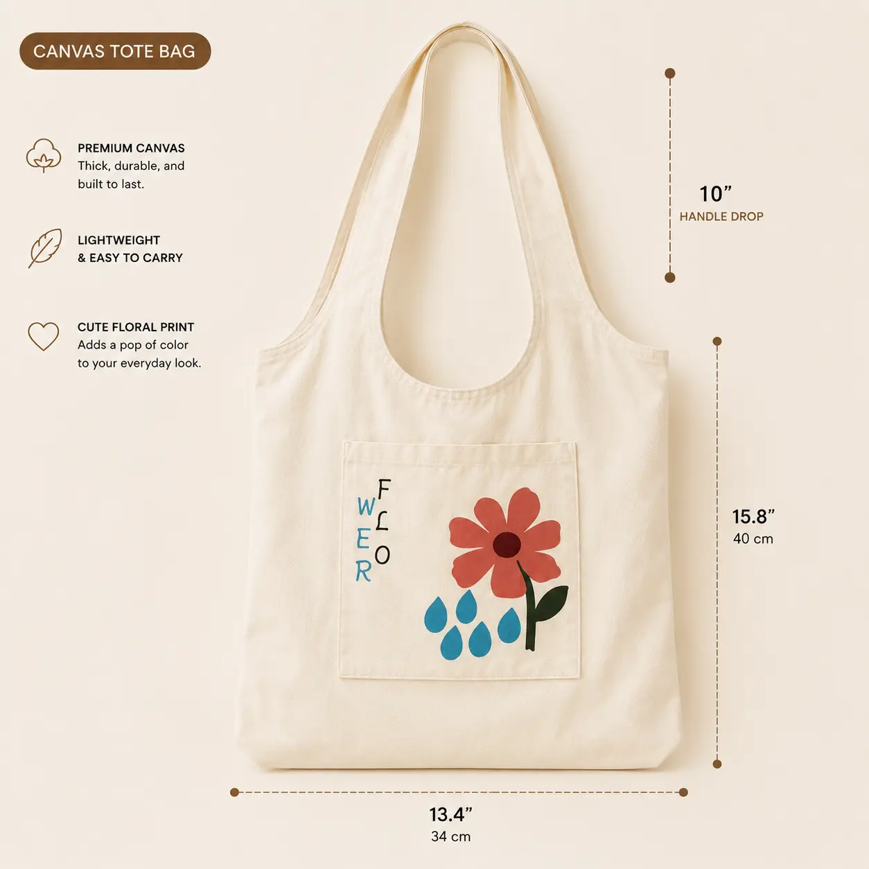 Everyday Essential Canvas Tote Bag Flower Nature Shopping Shoulder Purse Bag
