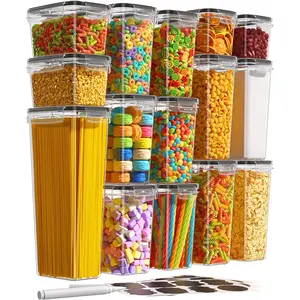 15 Pack Airtight Food Storage Containers with Lids BPA-Free Plastic Canisters for Cereal Flour Sugar Pasta Dry Food Includes Labels & Marker Kitchen Pantry Organizers