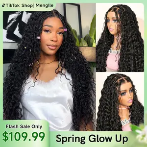 [Upgraded 7x6 Lace] Menglle Hair Pre Box Braided 7x6 Water Wave No Need to Style Pre Cut Lace Front Human Hair Wigs Gluless Boho Curly Ready to Go Pre Hair style#greenish#TikTokShopSpringGlowUp