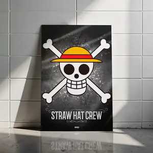 Straw Hat Crew Jolly Roger Poster – One Piece Anime Skull Logo Wall Art, Minimalist Pirate Emblem, Gamer & Otaku Room Decor (Poster Only, No Frame)