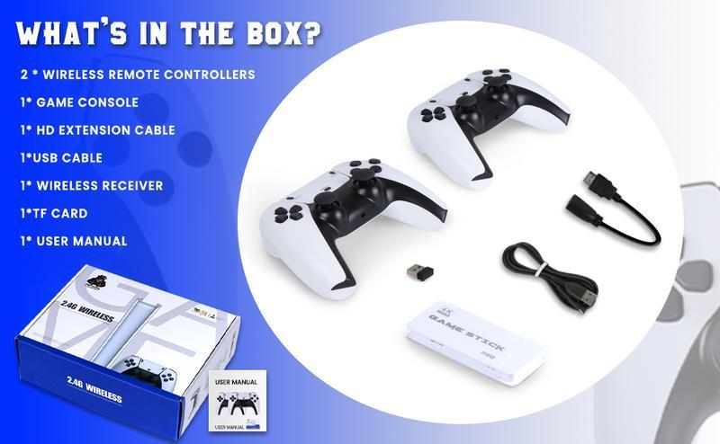 20000+ Games Wireless Retro Game Stick, Vintage Game Stick HD Output System, 2.4G Wireless Controllers, 64G TF Card for All Ages
