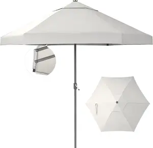 CROWN SHADES 9 Ft Patio Umbrella with Auto-Tilt & Olefin Fabric - Patented 90° Edge Connection Wind Resistant, Outdoor Umbrella for Table, Pool, Beach, Effortless Crank System