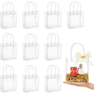 Clear PVC Gift Bags with Handles - 10PCS Mini Party Favor Bags Transparent Party Favour Plastic Gift Bag Tote Goodie Bag Bulk Pvc Plastic Bags with Handles for Gifts(Mini Size 5.9 x 6.3 Inch)