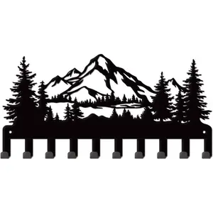 Metal Coat Racks with 10 Hooks Key Hooks for Wall Coat Rack Wall Mount Wall Art Decor Wall Mounted Key Holder for Kitchen, Entryway, Hallway, Bedroom, Doorway, Office (Mountain)