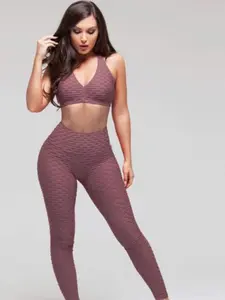 Women 2-Piece Workout Set - Textured Scrunch Sports Bra and Butt Lift Slimming Leggings - High-Waisted, Breathable, Perfect for Gym, Yoga, Fitness & Everyday Wear