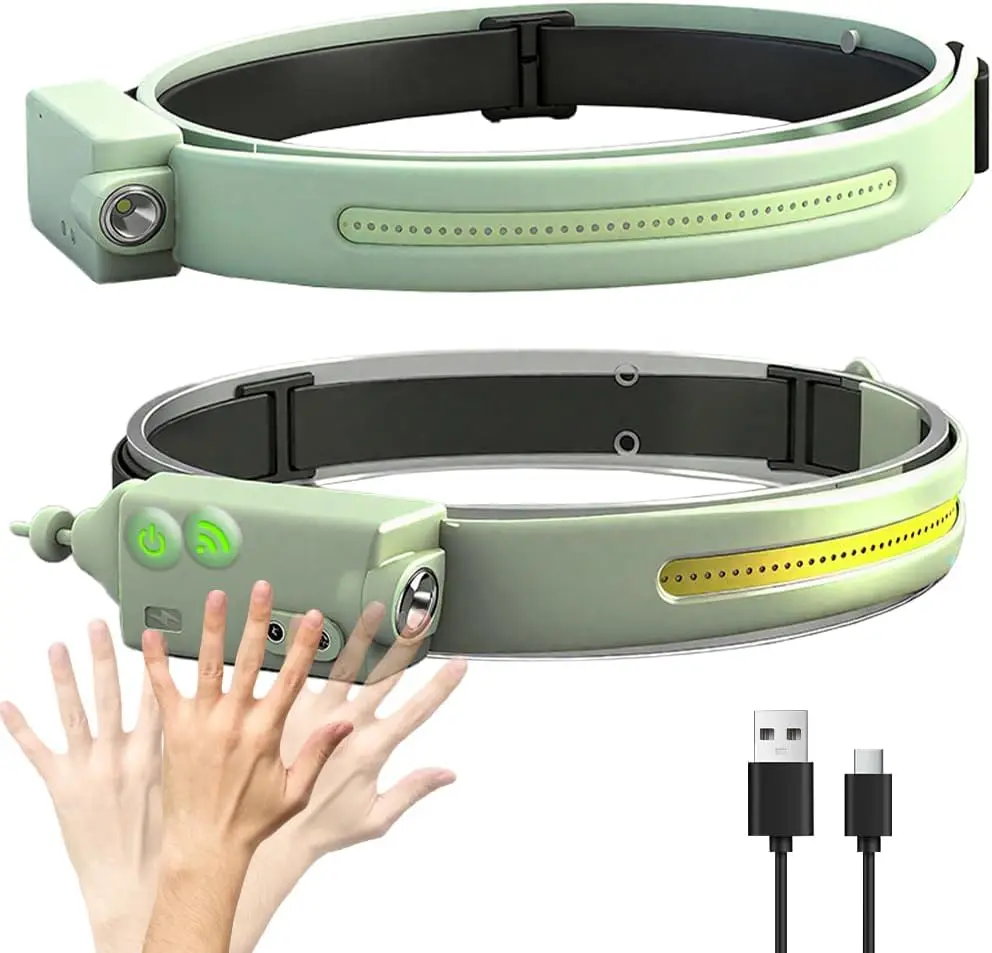 2PCS Wireless Rechargeable LED Headlamps - 230° Wide Beam, Motion Sensor, Waterproof, Adjustable Angle Clip-On Sensor Lights, Battery-Powered Emergency Torches for Adults Camping, Home Improvement, LED Compact Torches