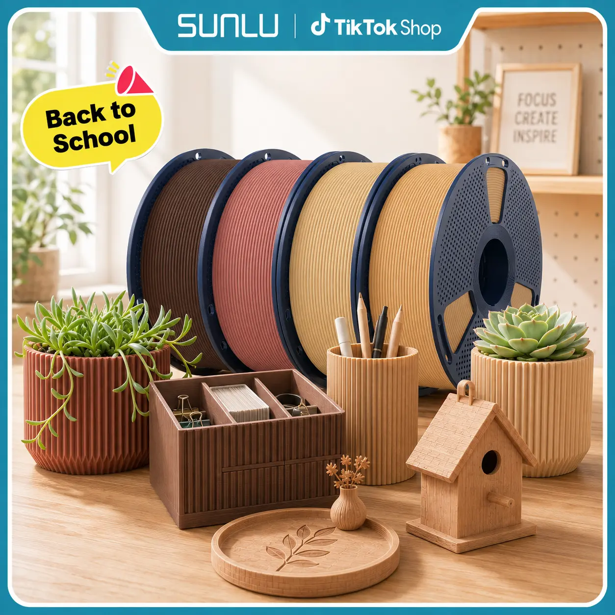 SUNLU Authentic Wood PLA 3D Printer Filament, 3d printer supplies, 1KG Roll, 1.75mm × 330m, Natural Matte Finish, Enhanced Wood Texture, High-Speed Printing Compatible,back to school,back to school haul
