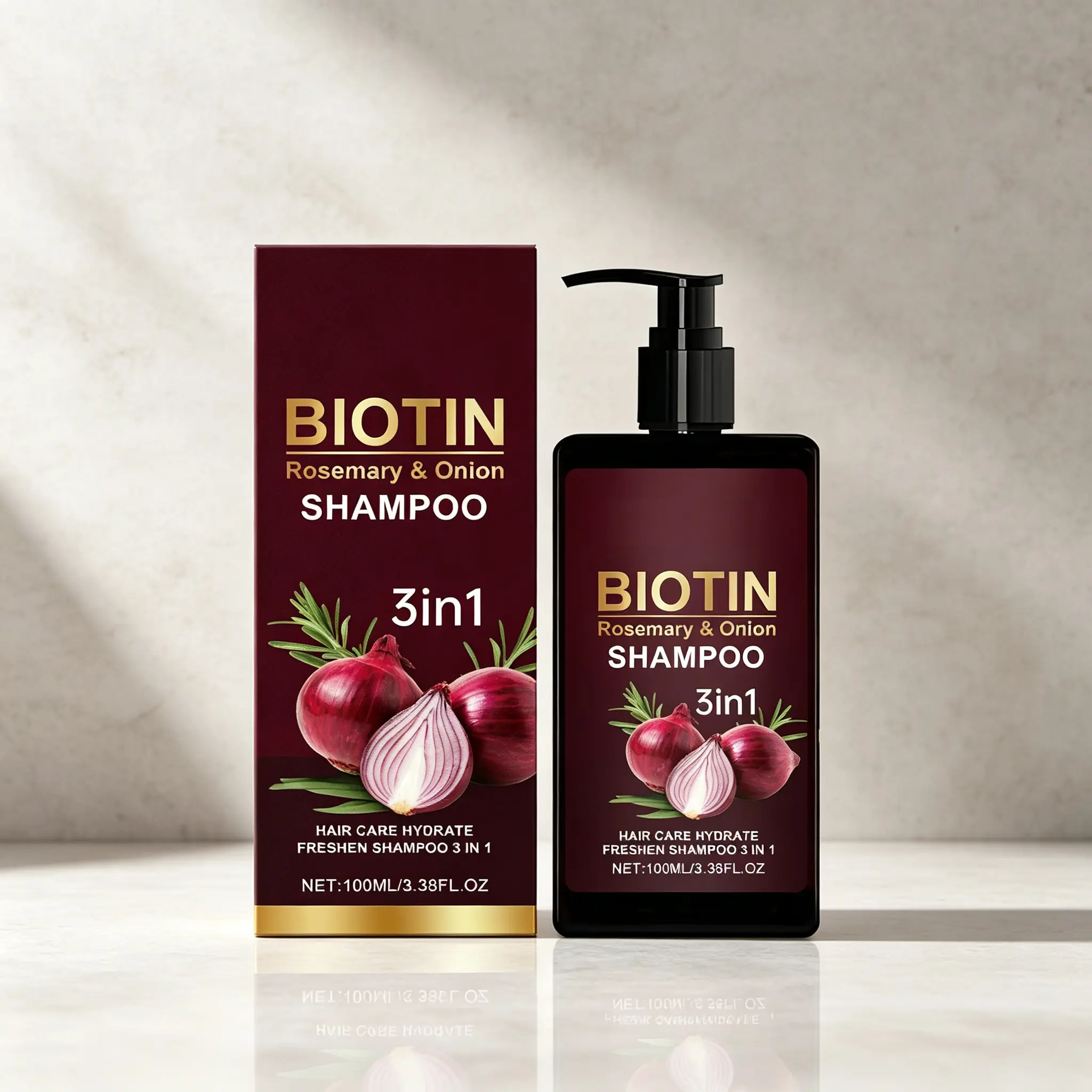 Biotin Rosemary Onion 3-in-1 Shampoo – Hydrating Hair Care for Dry, Thinning Hair, Freshening & Strengthening Formula 100ml/3.38FL.OZ