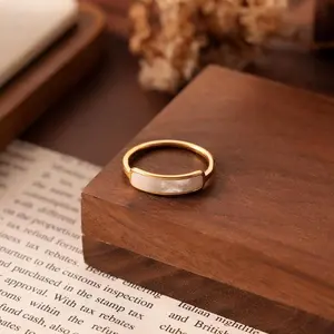 18K Gold Plated Ring: Mother of Pearl Inlay, Minimalist Jewelry