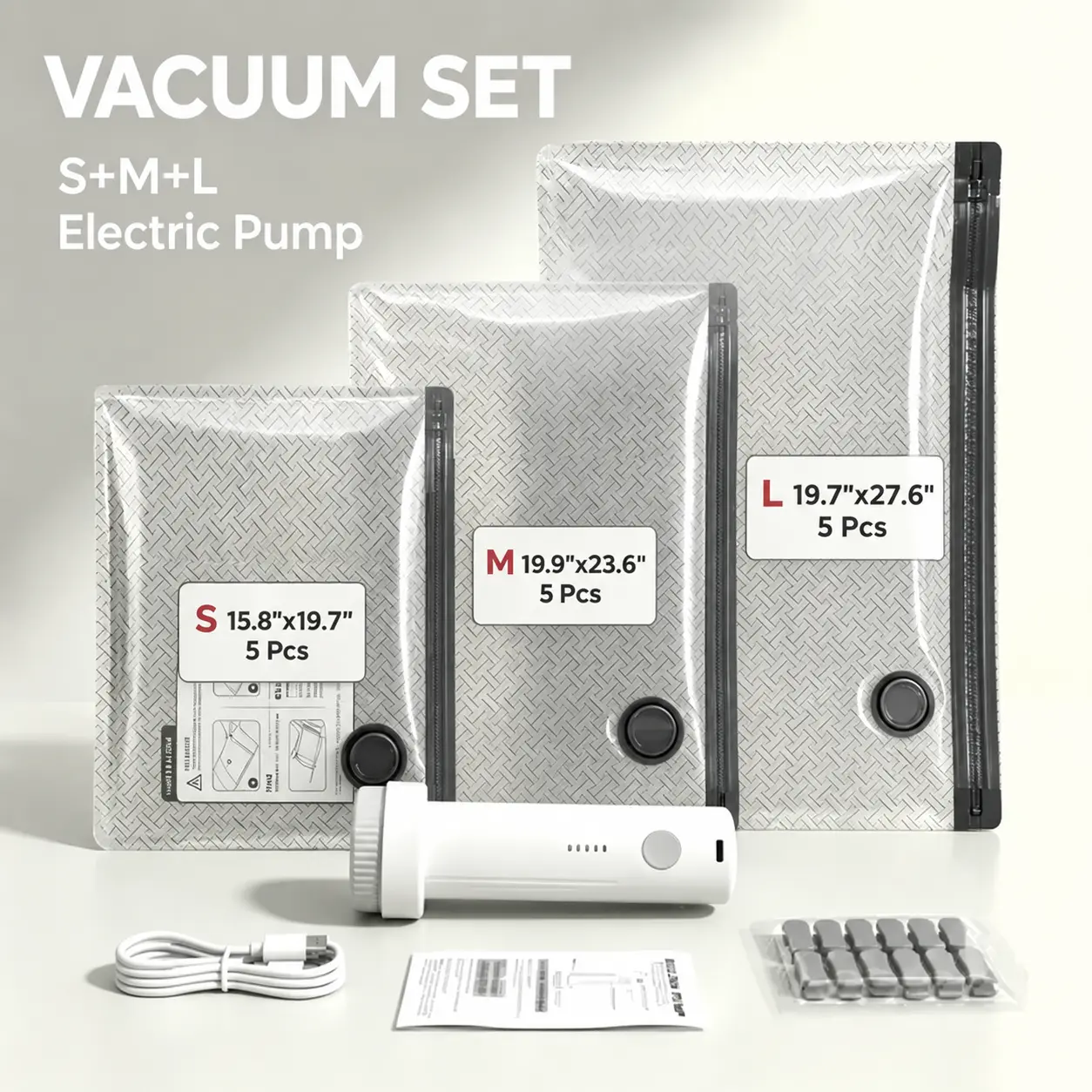 【US】PeaWove 15 Pcs Vacuum Storage Bags Variety Pack with Electric Pump - Space Saving Clothes Compression Bags for Closet Organization
