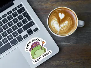 (Set of 1,2,3,5 pcs) Cute Frog Witch Sticker Hocus Pocus I Can’t Focus, Funny Halloween Cartoon Vinyl Decal, Kawaii Magic Frog Sticker for Laptop Water Bottle Journal, Waterproof Durable Gift Idea