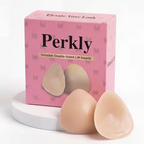 Perkly Double-Sided Sticky Bra Inserts, Instant Lift & Push Up Pads - Reusable Water Resistant Adhesive Inserts for Bikinis, Swimwear, Dresses & Sports Bras, Sweatproof Outfit Enhancer (Boosts up to 2 Cup Sizes)