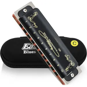 Harmonica Key of C 10 Holes 20  008K Blues Harp Mouth Organ with Black Cover,  Grade Harmonica for Adults, Professionals and All Level Students as