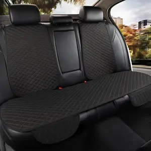 Full Set Car Seat Cover Set for Rear 3 Seats Comfortable Breathable Linen Texture with Backrest Design for Enhanced Comfort and Style