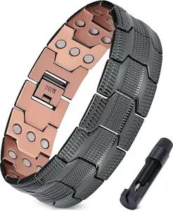 Copper Bracelet for Men, Magnetic Bracelet with 57pcs Ultra Strength Magnets. Adjustable Wristband with Removal Tool