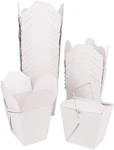 50 Pack 16Oz White Takeout Container Boxes with Metal Wire Handle , Party Favor Boxes Paper Take Out Food Containers For Hot Or Cold Food,Greaseproof