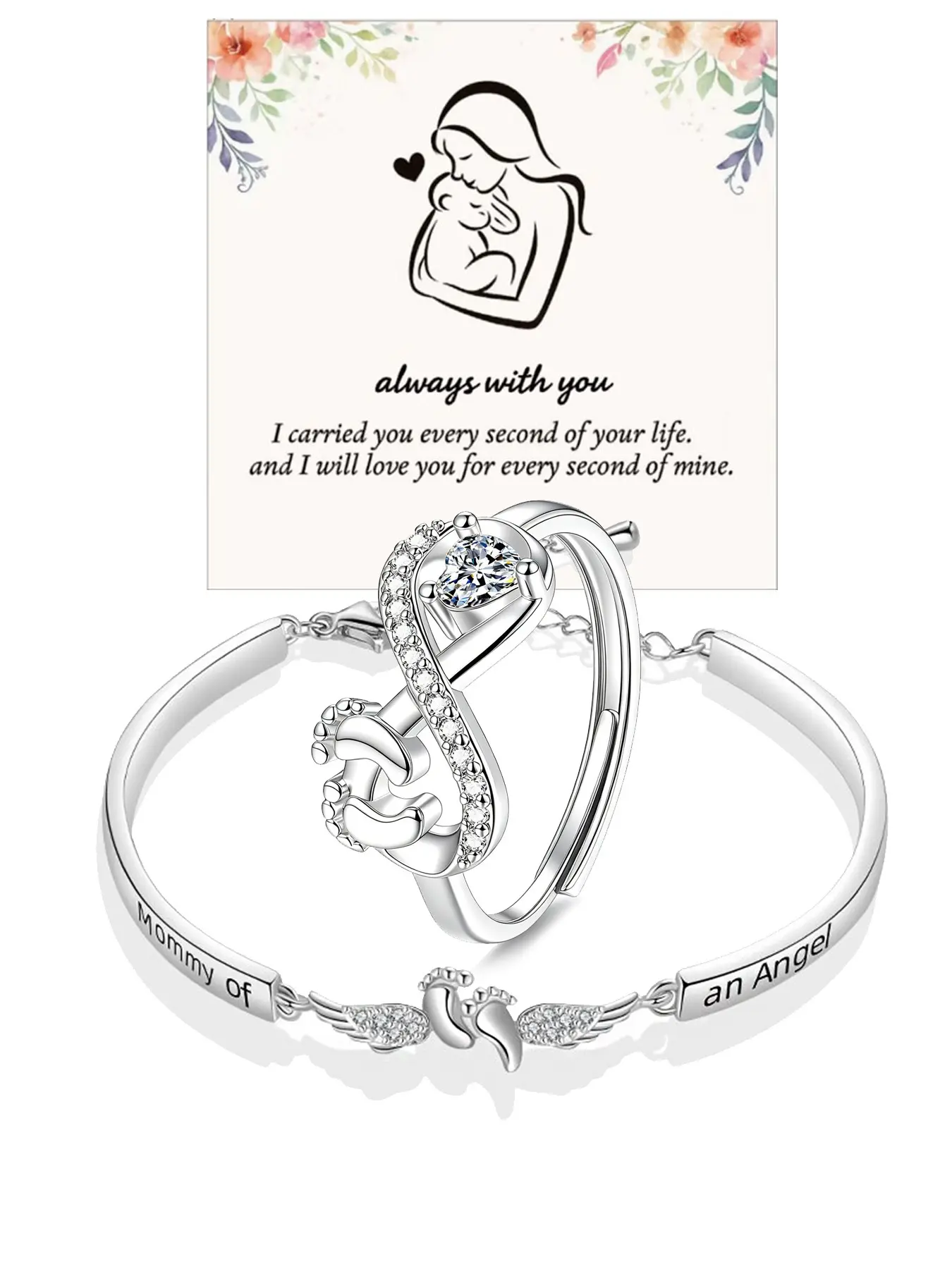 Mother's Day Angel Mom Bracelet, Adjustable Fit Infinity Ring, Baby Memorial Band with Angel Wings Charm, Infant Loss Heartfelt Gift, Love and Remembrance, Tribute to Deceased Loved Ones, Memorial Jewelry, Adjustable Fit Bangle, Bangle Bracelets