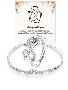 Mother's Day Angel Mom Bracelet, Adjustable Fit Infinity Ring, Baby Memorial Band with Angel Wings Charm, Infant Loss Heartfelt Gift, Love and Remembrance, Tribute to Deceased Loved Ones, Memorial Jewelry