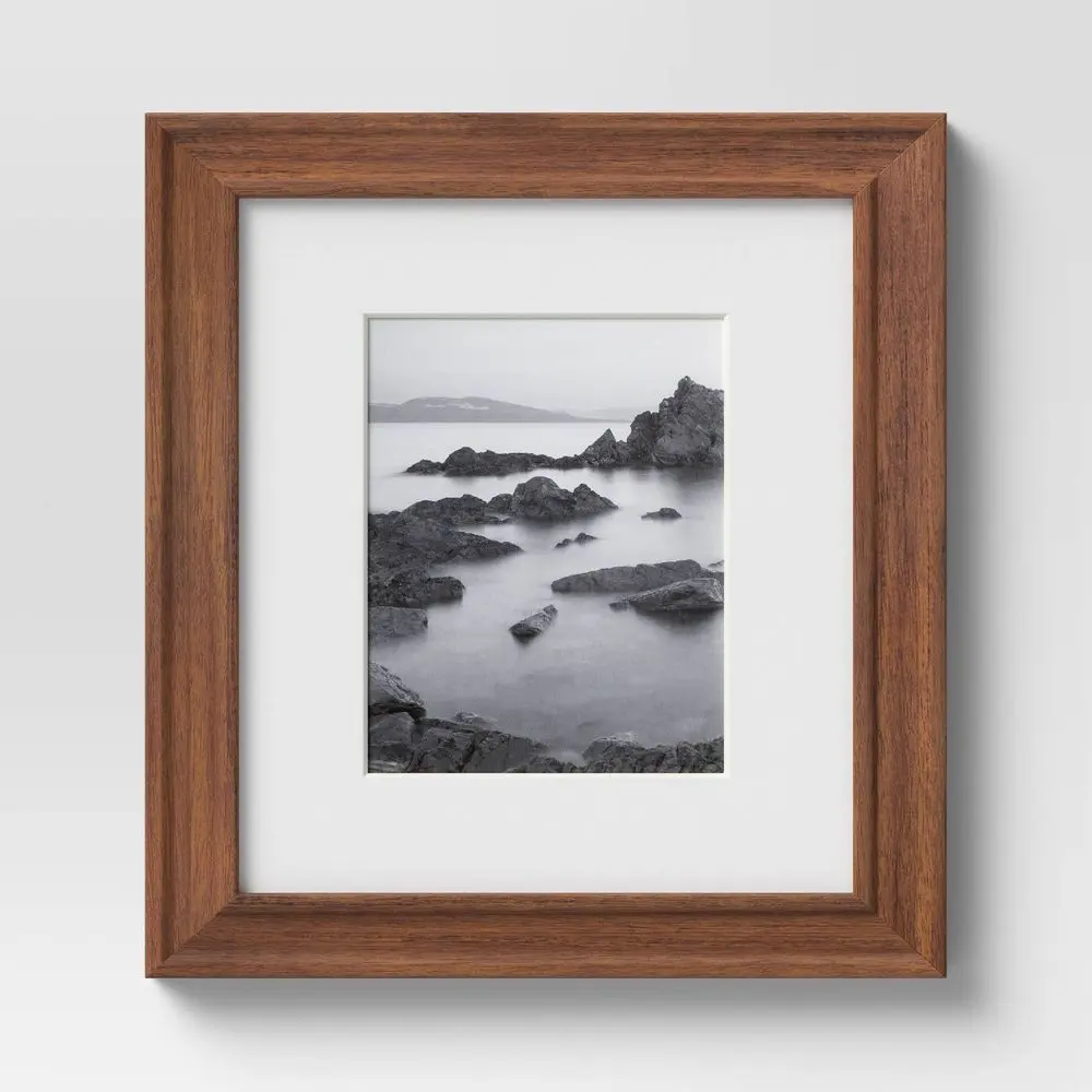 14" x 18" Matted to 11" x 14" Wood Wall Frame Midtone Woodgrain - Threshold: Traditional Style MDF Glass Glazing