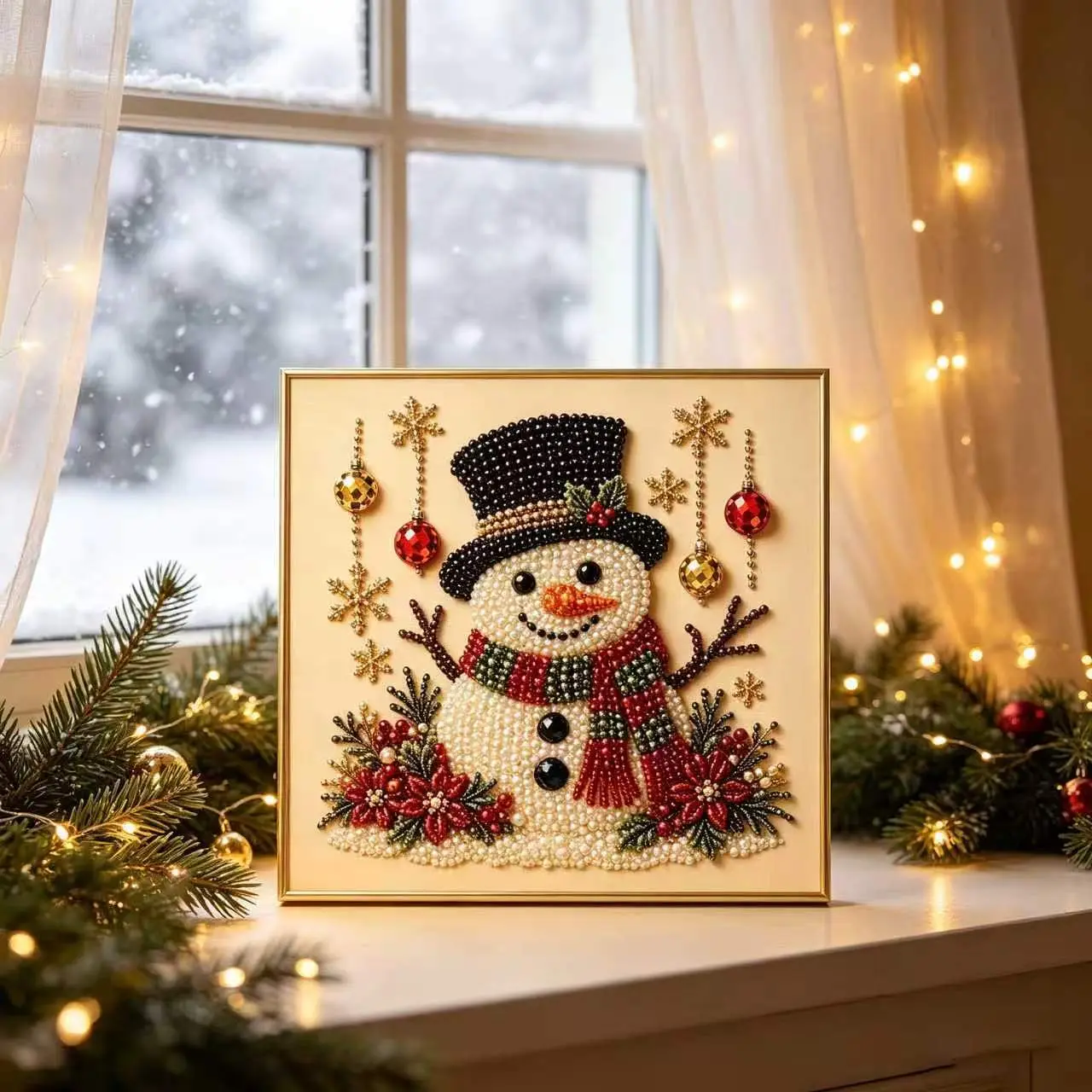 Christmas Pearl Painting DIY Set, 3D Diamond Painting DIY Set with Borders, Handmade Home Decoration with Santa Claus | Snowman Diamond Painting, Multi functional Craft Set, Exquisite Framework for Home Interior Decoration, and Festival Party Gifts