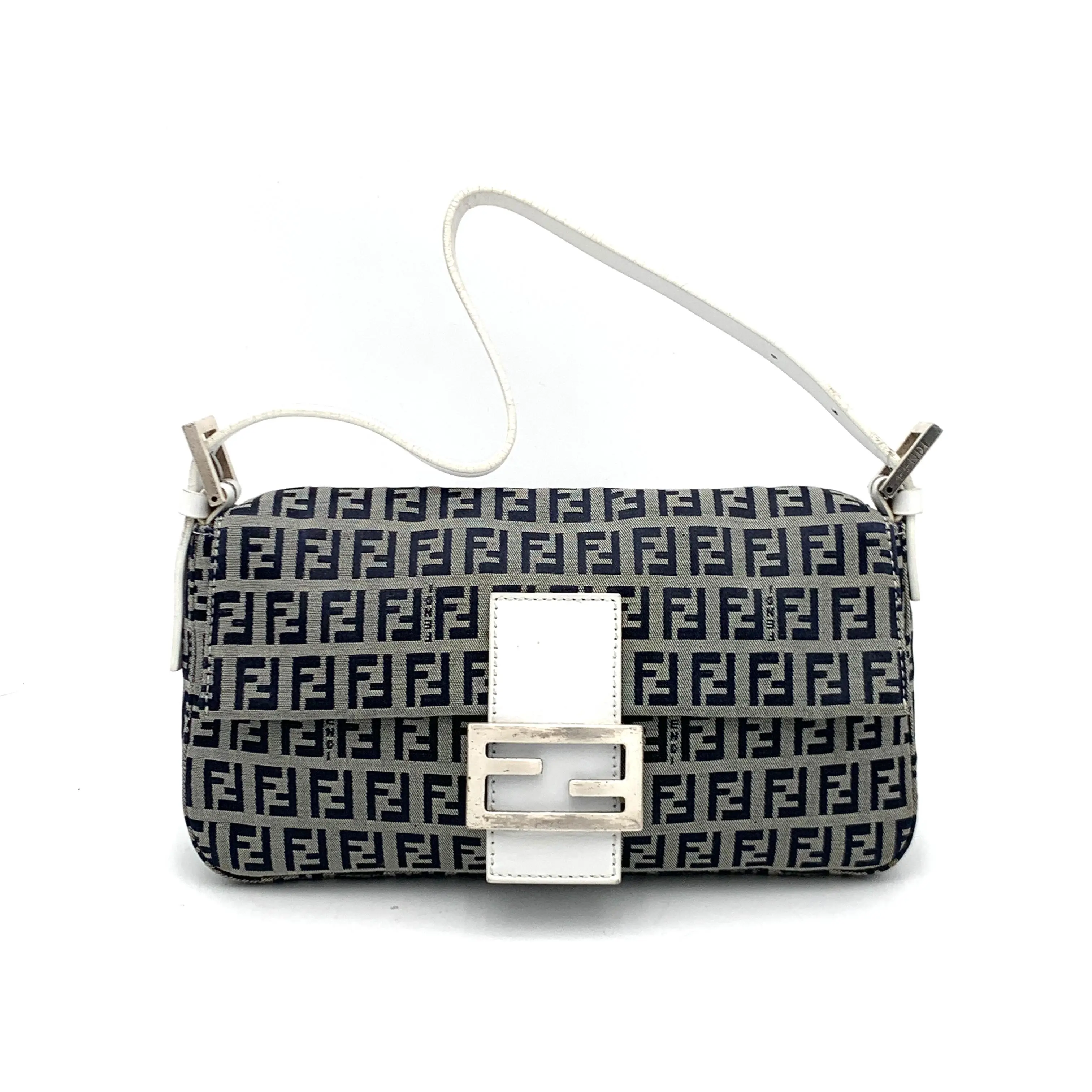 Pre-owned FENDI Canvas Shoulder Bag Mamma Zucchino Blue Small#4087