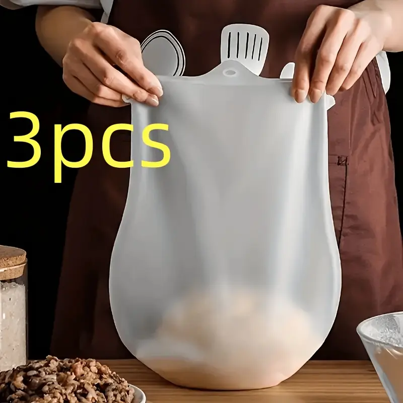 3pcs Silicone Kneading Bag, Flour Mixing Bag, Multifunctional Dough Mixing Bag, Baking Gadget, Suitable for Bread, Pastry, Pizza, Corn Cake, Storage Bag, Cooking Tool