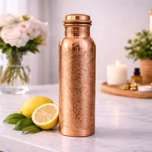 34oz Pure Copper Water Bottle, Handmade Engraved Ayurvedic Reusable Drinking Bottle for Water, Wellness & Gift