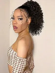 Afro Kinky Curly Ponytail Extension 8 Inch, Synthetic Drawstring Ponytail for Women, Enhance Volume & Style, Unisex Short Wig for All Seasons, Synthetic Curly Wigs, Glueless Afro Wig